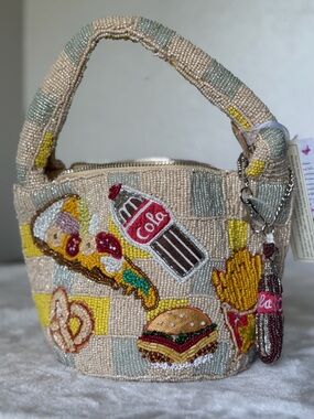Pizza Burger Coke Fries Hotdog Beaded Bag Made in India Viral Tote New